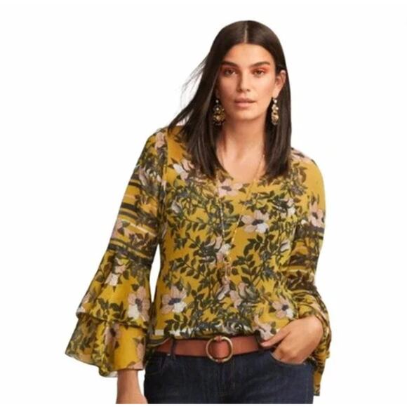 Cabi Shirt Women's Small Sheer Bohemian Floral Bell Sleeves Hippie Hipster Boho - Picture 1 of 12
